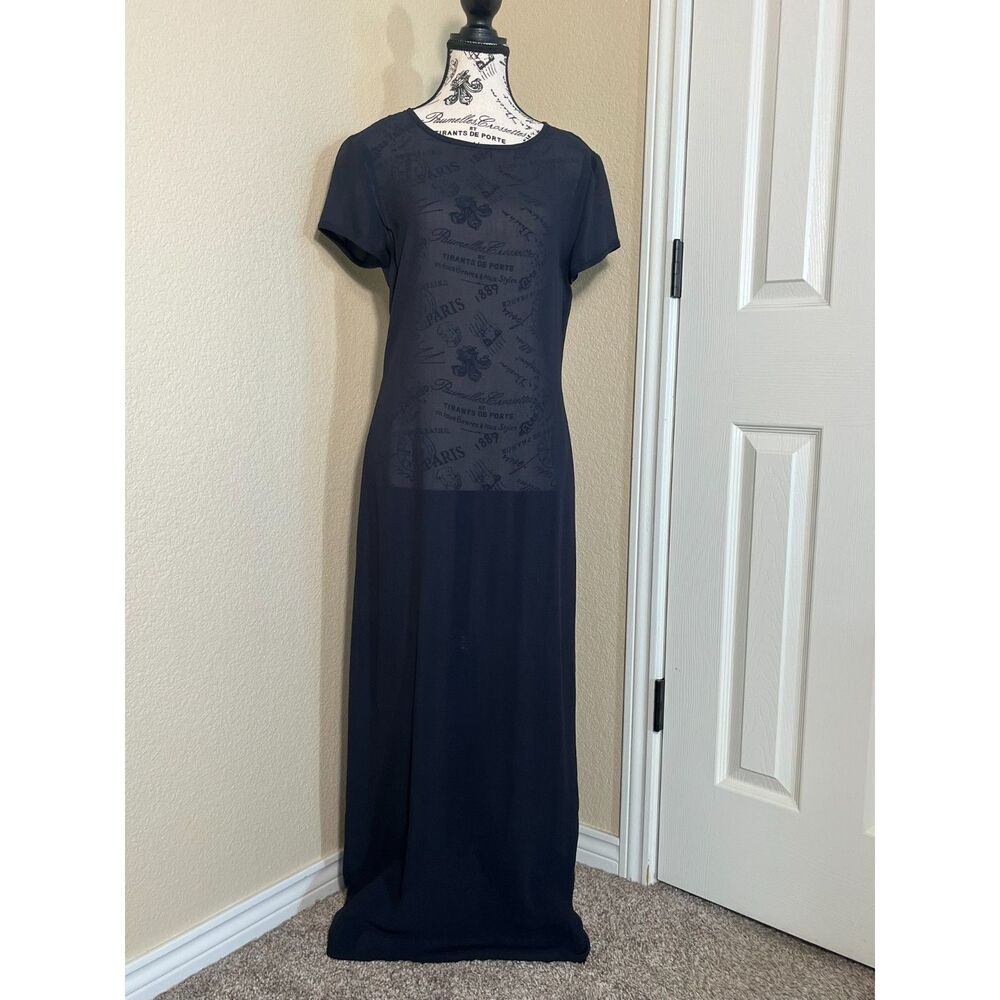 Vintage Ann Taylor Navy Translucent Maxi Dress Short Sleeve Rayon Size 6 GOTH